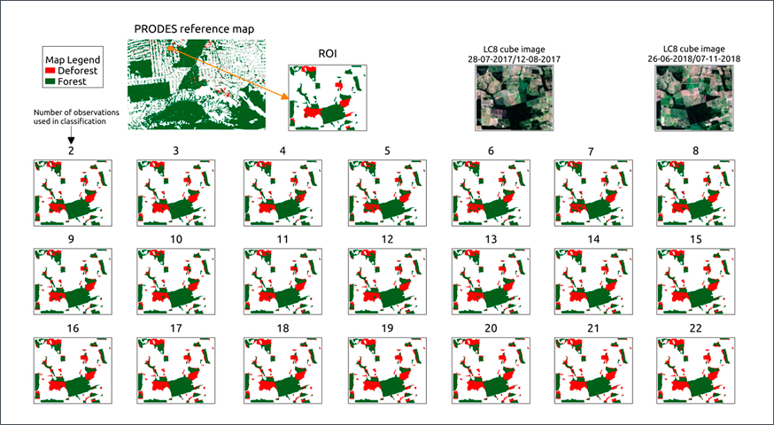 An analysis of the influence of the number of observations in a random forest time series classification to map the forest and deforestation in the Brazilian Amazon